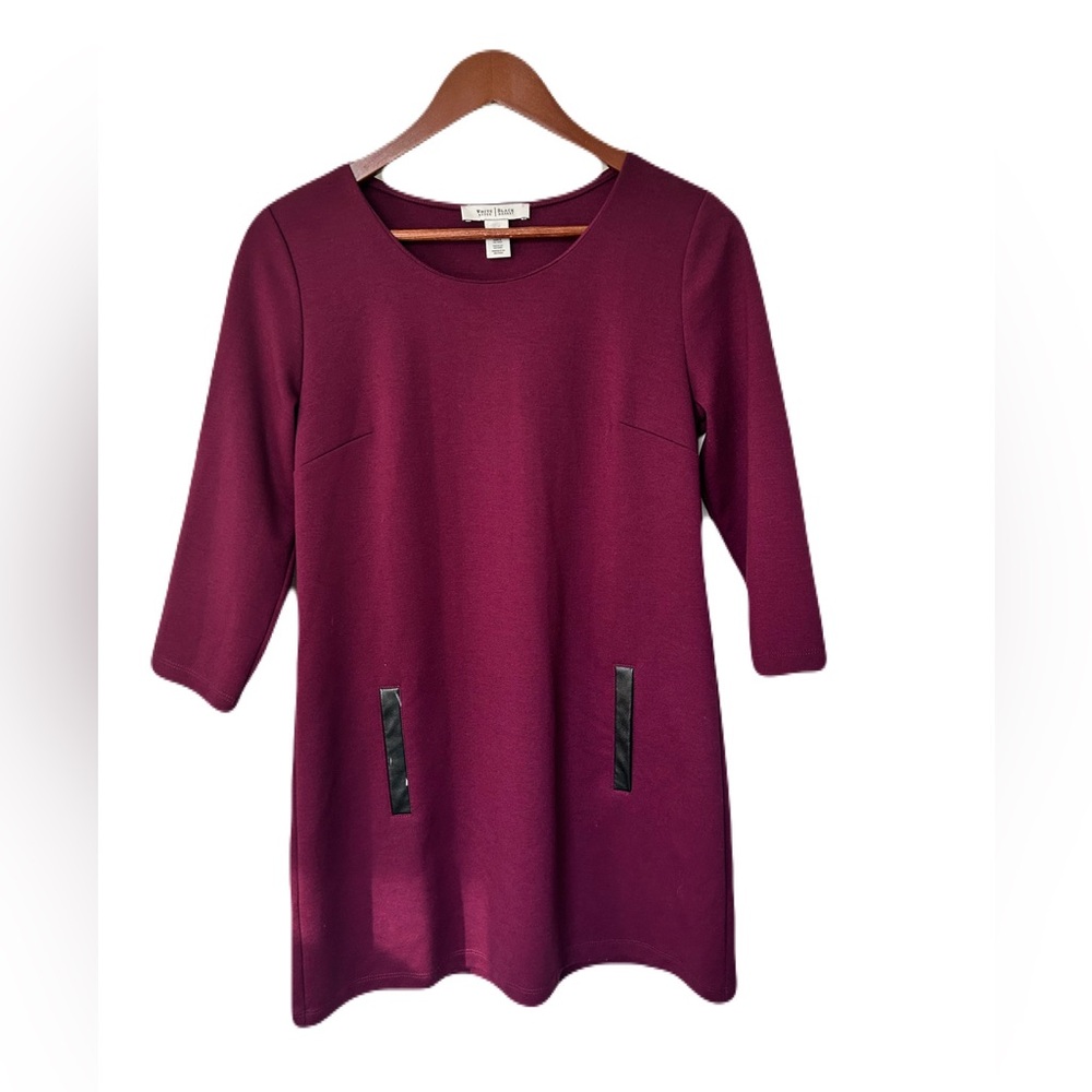 White House Black Market Purple Plum Shift Dress with Faux Leather Pockets
